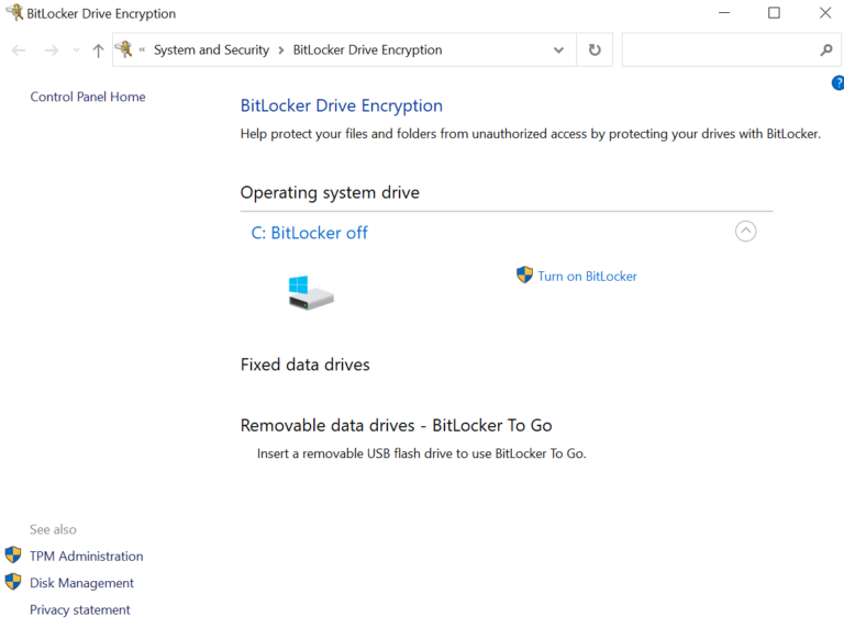 How to enable FullDisk Encryption on Windows 10 TibCERT Knowledge Base