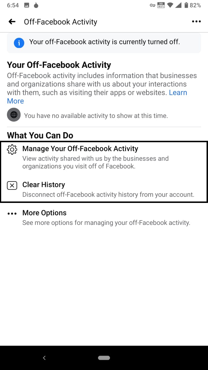 turn off off facebook activity on ipad